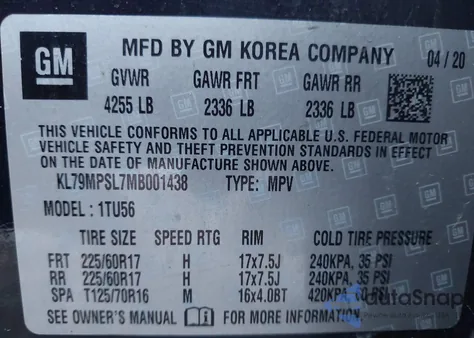 2021 Chevrolet Trailblazer Fwd Lt z USA, uszkodzony, nr VIN KL79MPSL7MB001438